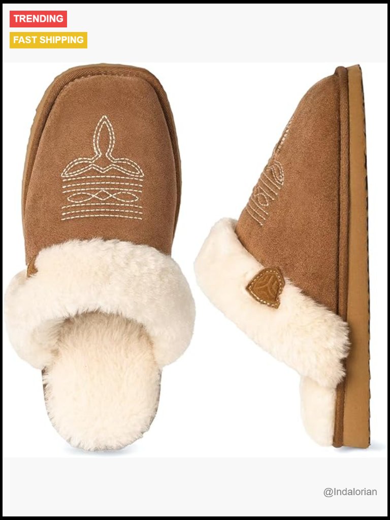 Fuzzy Western Slippers With Memory Foam, Comfy House Cowgirl Boot Slippers